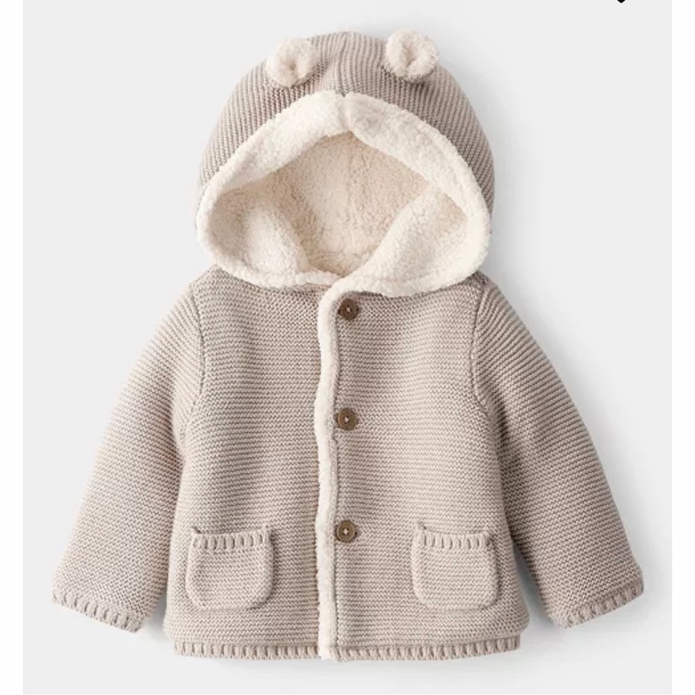 Cozy Hooded Knit Jacket with Ears Baby Boys' or Baby Girls'.